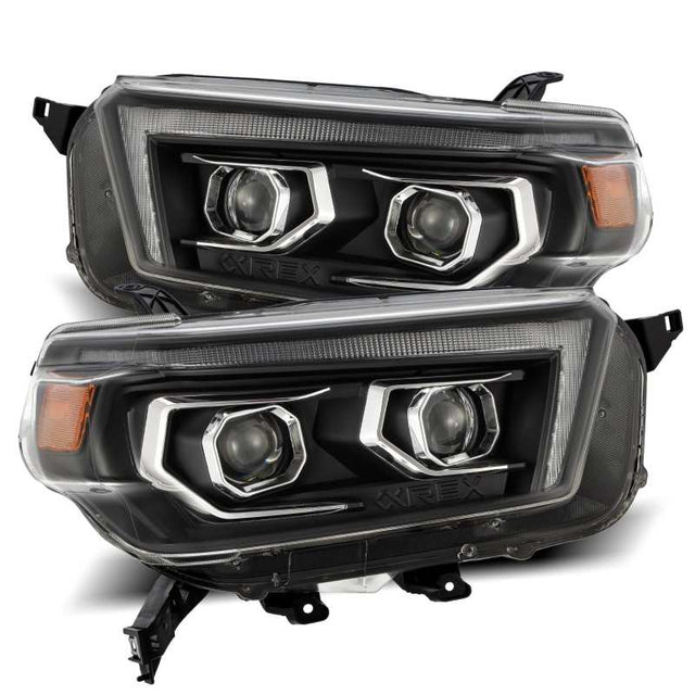 AlphaRex 10-13 Toyota 4Runner PRO-Series Projector Headlights Plank Style Black w/Seq Signal/DRL AlphaRex Headlights  AXOPROS