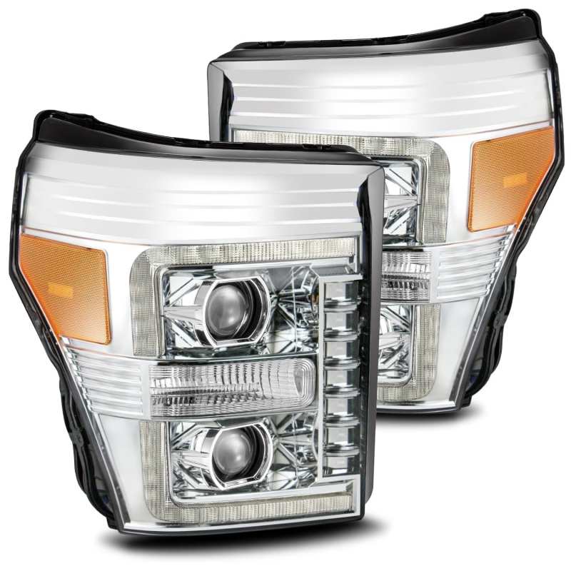 AlphaRex 11-16 Ford F-250 SD PRO-Series Projector Headlights Plank Style Design Chrome w/Seq Signal AlphaRex Headlights  AXOPROS