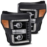 AlphaRex 11-16 Ford F-350 SD LUXX LED Proj Headlights Plank Style Black w/Activ Light/Seq Signal AlphaRex Headlights  AXOPROS
