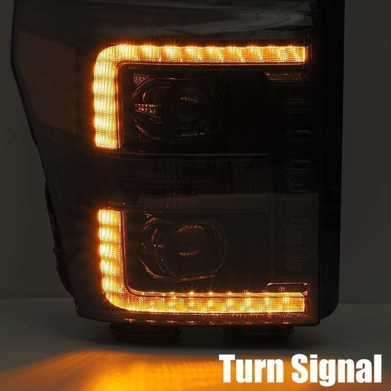 AlphaRex 11-16 Ford F-350 SD LUXX LED Proj Headlights Plank Style Black w/Activ Light/Seq Signal AlphaRex Headlights  AXOPROS