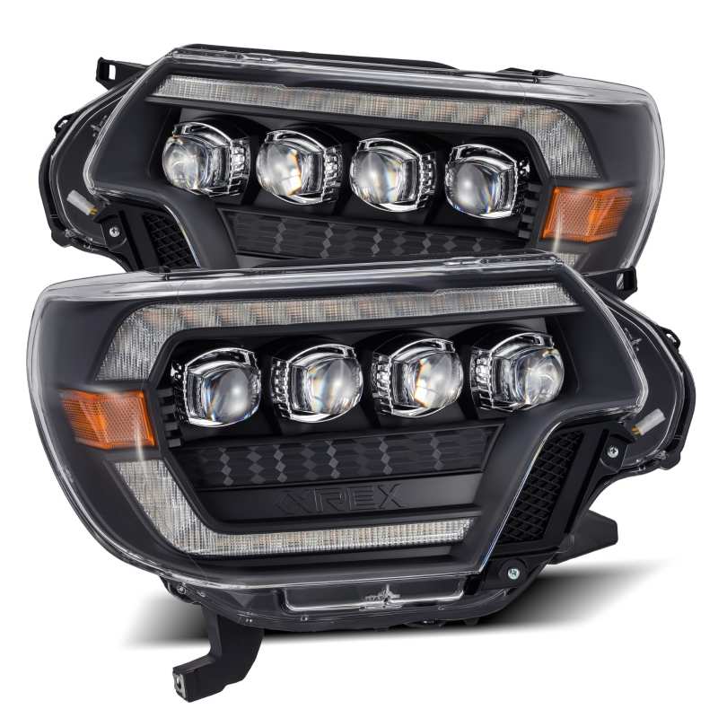 AlphaRex 12-15 Toyota Tacoma NOVA LED Proj Headlights Plank Style Black w/Activ Light/Seq Signal/DRL AlphaRex Headlights  AXOPROS