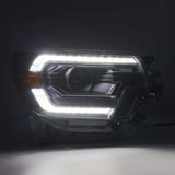 AlphaRex 12-15 Toyota Tacoma PRO-Series Projector Headlights Plank Style Black w/DRL AlphaRex Headlights  AXOPROS
