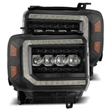 AlphaRex 14-18 GMC Sierra NOVA LED Proj Headlights Plank Style Black w/Activ Light/Seq Signal/DRL AlphaRex Headlights  AXOPROS