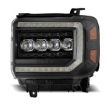 AlphaRex 14-18 GMC Sierra NOVA LED Proj Headlights Plank Style Black w/Activ Light/Seq Signal/DRL AlphaRex Headlights  AXOPROS