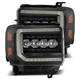 AlphaRex 14-18 GMC Sierra NOVA LED Proj Headlights Plank Style Black w/Activ Light/Seq Signal/DRL AlphaRex Headlights  AXOPROS