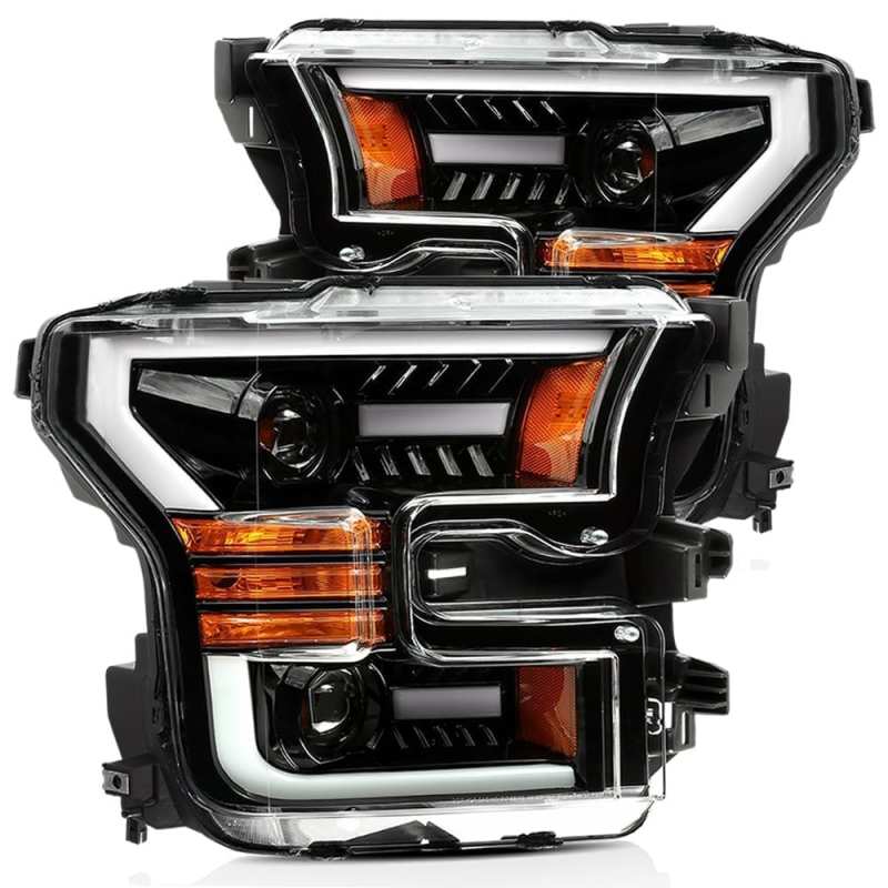 AlphaRex 15-17 Ford F-150 PRO-Series Proj Headlights Plank Style Gloss Blk w/Activ Light/Seq Signal AlphaRex Headlights  AXOPROS