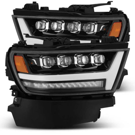 AlphaRex 19-20 Ram 1500HD NOVA LED Proj Headlights Plank Style Gloss Blk w/Activ Lght/Seq Signal/DRL AlphaRex Headlights  AXOPROS