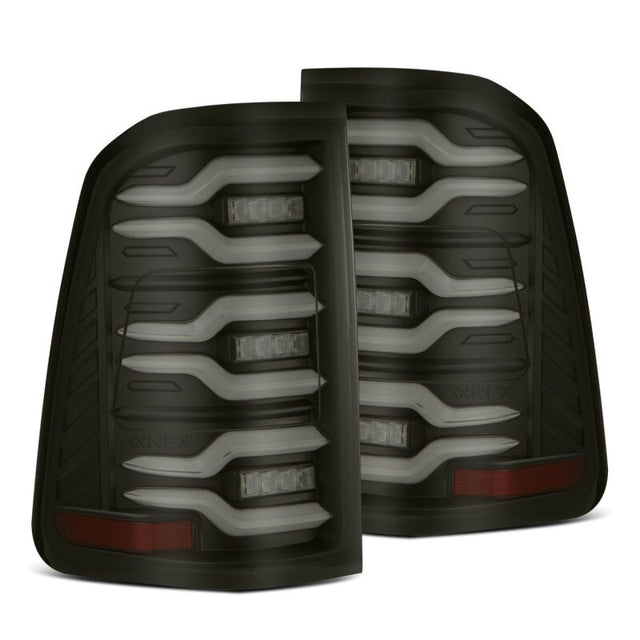 AlphaRex 19-21 Dodge Ram 1500 Luxx-Series LED Tail Lights Black w/Activ Light/Seq Signal AlphaRex Tail Lights  AXOPROS