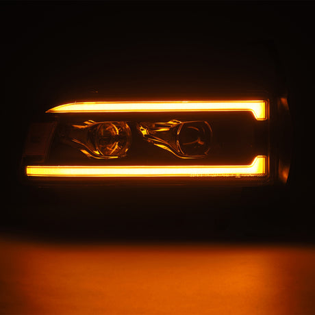 AlphaRex 94-01 RAM 1500 LUXX LED Proj Headlights Blk w/Activ Light/Seq Signal/SB DRL AlphaRex Headlights  AXOPROS
