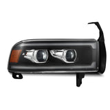 AlphaRex 94-01 RAM 1500 LUXX LED Proj Headlights Blk w/Activ Light/Seq Signal/SB DRL AlphaRex Headlights  AXOPROS