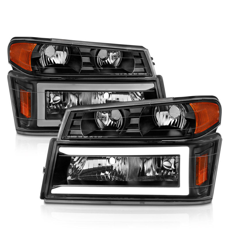 ANZO 04-12 GM Colorado/Canyon/I-Series Crystal Headlights - w/ Light Bar Black Housing 4pcs ANZO Headlights  AXOPROS