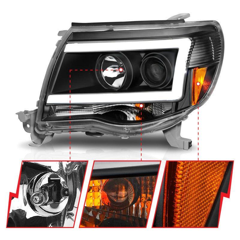 ANZO 05-09 Toyota Tacoma Projector Light Bar Style Headlights w/ C Light Bar ANZO Headlights  AXOPROS