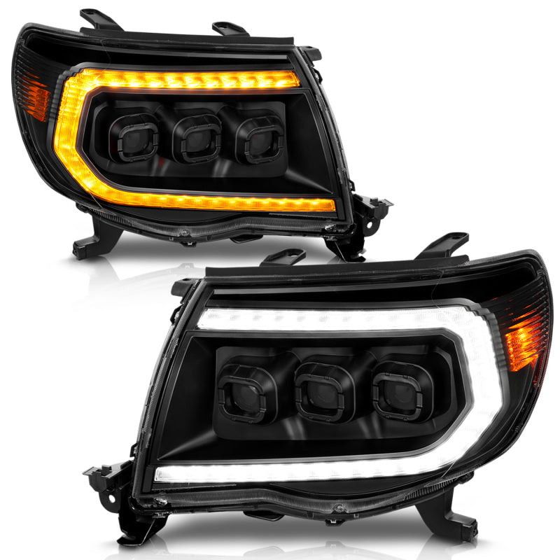 ANZO 05-11 Toyota Tacoma Full LED Proj Headlights White DRL/Init/SeqSig Black - Pair ANZO Headlights  AXOPROS