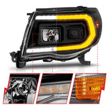 ANZO 05-11 Toyota Tacoma Projector Headlights w/Light Bar Switchback Black Housing ANZO Headlights  AXOPROS