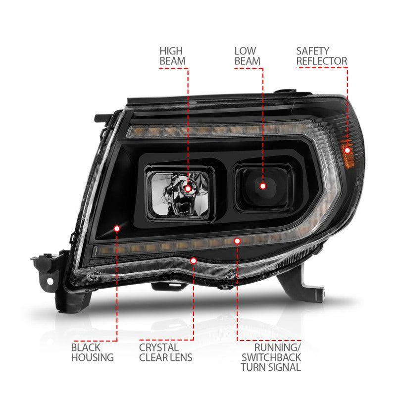 ANZO 05-11 Toyota Tacoma Projector Headlights w/Light Bar Switchback Black Housing ANZO Headlights  AXOPROS