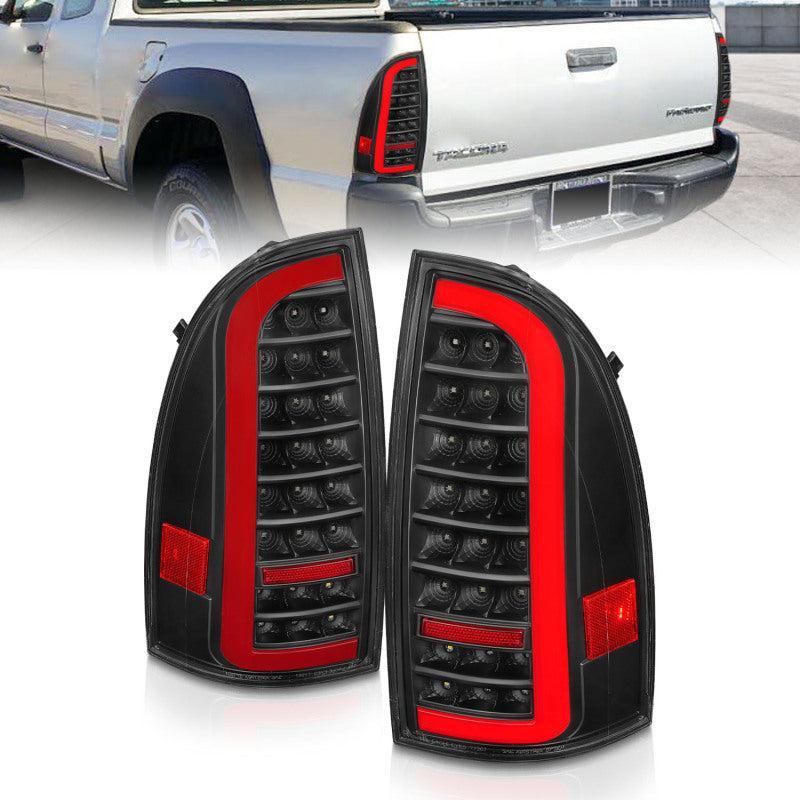 ANZO 05-15 Toyota Tacoma Full LED Tail Lights w/Light Bar Sequential Black Housing Clear Lens ANZO Tail Lights  AXOPROS