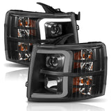 ANZO 07-13 Chevrolet Silverado 1500 Plank Style Projector Headlights Black w/ Amber ANZO Headlights  AXOPROS