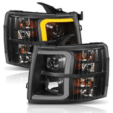 ANZO 07-13 Chevrolet Silverado 1500 Plank Style Projector Headlights Black w/ Amber ANZO Headlights  AXOPROS