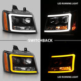 ANZO 07-14 Chevy Tahoe Projector Headlights w/ Plank Style Design Black w/ Amber ANZO Headlights  AXOPROS