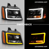 ANZO 07-14 Chevy Tahoe Projector Headlights w/ Plank Style Design Black w/ Amber ANZO Headlights  AXOPROS