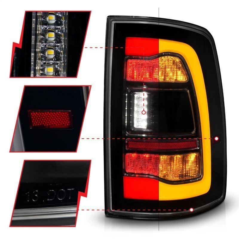 ANZO 09-18 Dodge Ram 1500 Sequential LED Taillights Smoke Black w/Switchback Amber Signal ANZO Tail Lights  AXOPROS