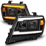 ANZO 09-20 Nissan Frontier Black Projector Plank Style DRL w/ Switchback & Sequential LED DRL ANZO Headlights  AXOPROS