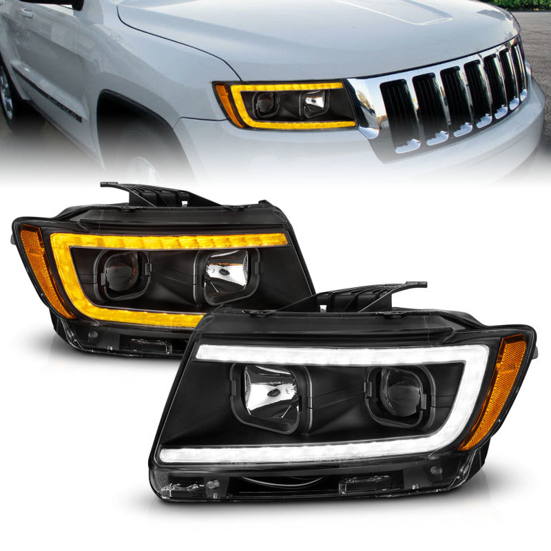 ANZO 11-13 Jeep Grand Cherokee (Factory Halogen Only) Projector Headlights w/Light Bar Swtchbk Black ANZO Headlights  AXOPROS