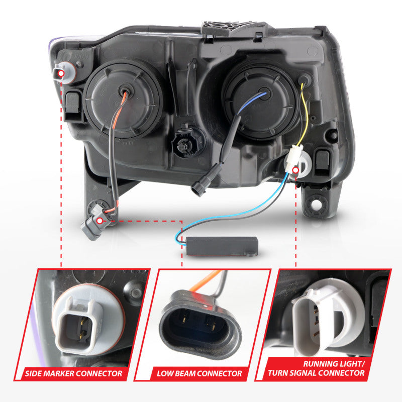 ANZO 11-13 Jeep Grand Cherokee (Factory Halogen Only) Projector Headlights w/Light Bar Swtchbk Black ANZO Headlights  AXOPROS