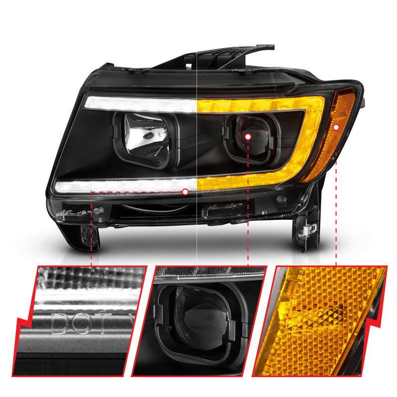 ANZO 11-13 Jeep Grand Cherokee (Factory Halogen Only) Projector Headlights w/Light Bar Swtchbk Black ANZO Headlights  AXOPROS