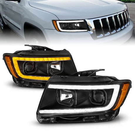 ANZO 11-13 Jeep Grand Cherokee (Factory Halogen Only) Projector Headlights w/Light Bar Swtchbk Black ANZO Headlights  AXOPROS