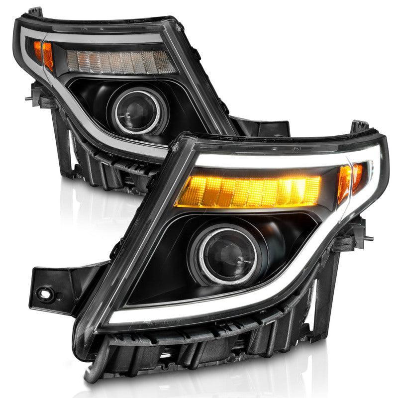 ANZO 11-15 Ford Explorer (w/Factory Halogen HL Only) Projector Headlights w/Light Bar Black Housing ANZO Headlights  AXOPROS