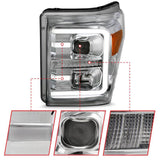 ANZO 11-16 Ford F-250/F-350/F-450 Projector Headlights w/ Plank Style Switchback Chrome w/Amber ANZO Headlights  AXOPROS