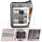 ANZO 11-16 Ford F-250/F-350/F-450 Projector Headlights w/ Plank Style Switchback Chrome w/Amber ANZO Headlights  AXOPROS