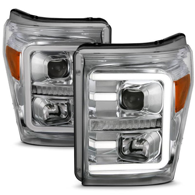ANZO 11-16 Ford F-250/F-350/F-450 Projector Headlights w/ Plank Style Switchback Chrome w/Amber ANZO Headlights  AXOPROS