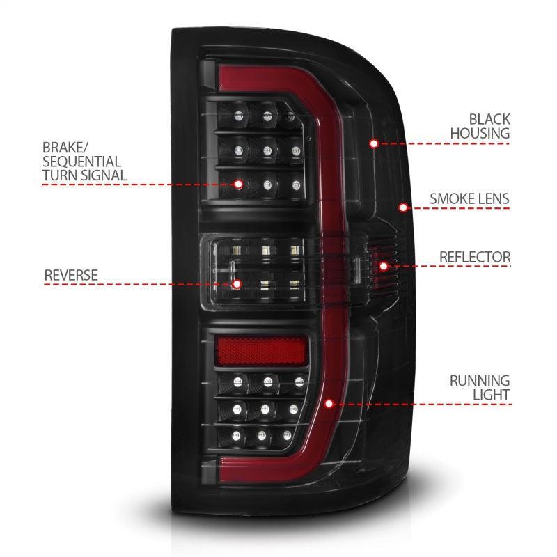 ANZO 14-18 GMC Sierra 1500 Full LED Taillights Black Housing Smoke Lens (w/C Light Bars) ANZO Tail Lights  AXOPROS