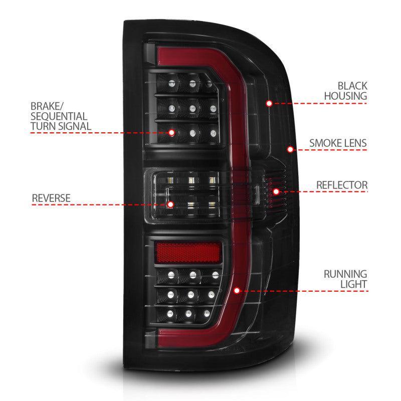 ANZO 14-18 GMC Sierra 1500 Full LED Taillights Black Housing Smoke Lens (w/C Light Bars) ANZO Tail Lights  AXOPROS