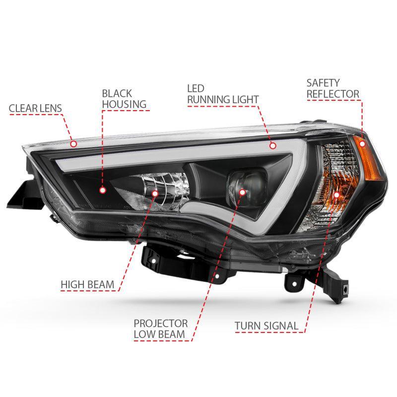 ANZO 14-18 Toyota 4 Runner Plank Style Projector Headlights Black w/ Amber ANZO Headlights  AXOPROS