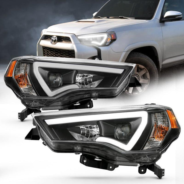 ANZO 14-18 Toyota 4 Runner Plank Style Projector Headlights Black w/ Amber ANZO Headlights  AXOPROS