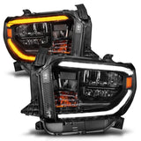 ANZO 14-21 Toyota Tundra (OE Halogen w/LED DRL) LED Crystal Headlights w/ Switchback &amp; DRL - Blk ANZO Headlights  AXOPROS