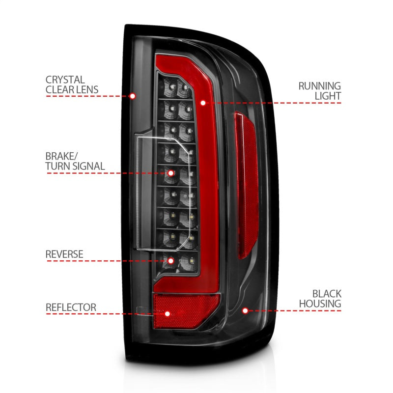 ANZO 15-21 Chevrolet Colorado Full LED Tail Lights w/ Red Lightbar Black Housing Clear Lens ANZO Tail Lights  AXOPROS