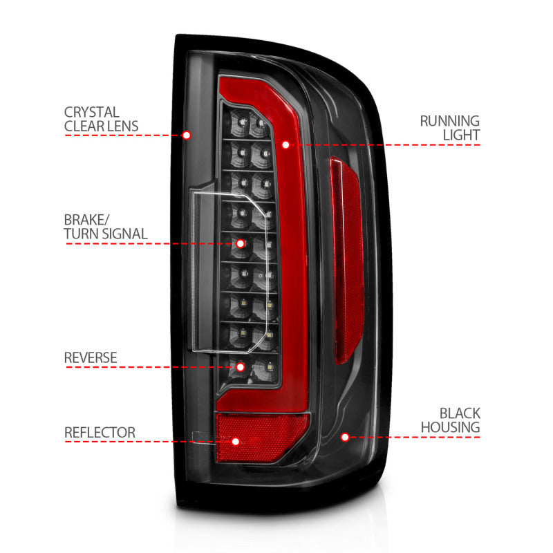ANZO 15-21 Chevrolet Colorado Full LED Tail Lights w/ Red Lightbar Black Housing Clear Lens ANZO Tail Lights  AXOPROS