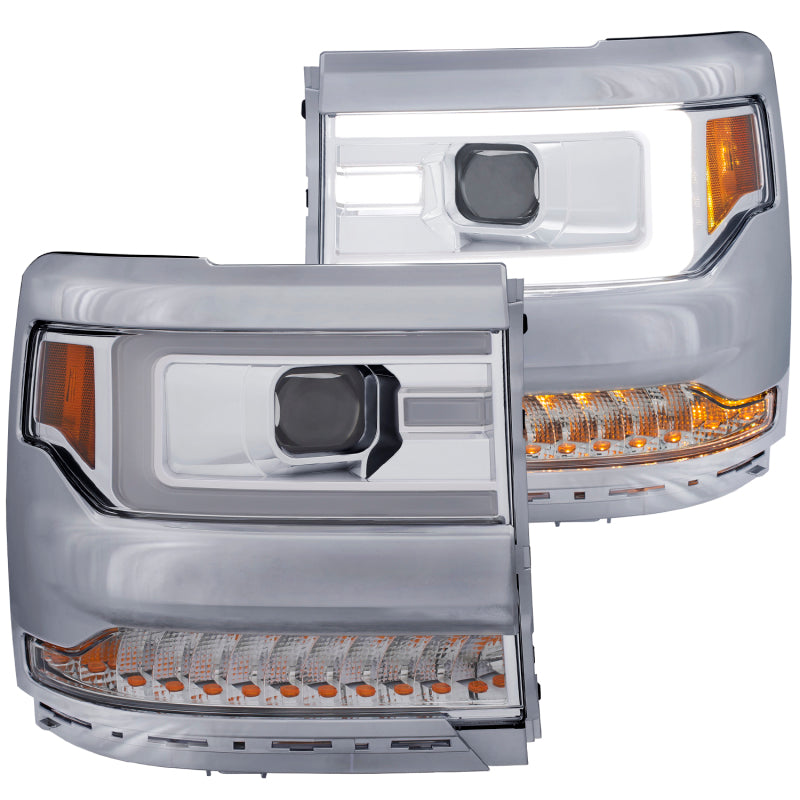 ANZO 16-17 Chevy Silverado 1500 Projector Headlights Plank Style Design Chrome w/ Amber ANZO Headlights  AXOPROS
