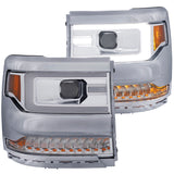 ANZO 16-17 Chevy Silverado 1500 Projector Headlights Plank Style Design Chrome w/ Amber ANZO Headlights  AXOPROS