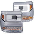 ANZO 16-17 Chevy Silverado 1500 Projector Headlights Plank Style Design Chrome w/ Amber ANZO Headlights  AXOPROS