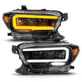 ANZO 16-22 Toyota Tacoma LED Projector Headlights w/ Light Bar Sequential Black Housing w/Initiation ANZO Headlights  AXOPROS