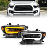 ANZO 16-22 Toyota Tacoma LED Projector Headlights w/ Light Bar Sequential Black Housing w/Initiation ANZO Headlights  AXOPROS
