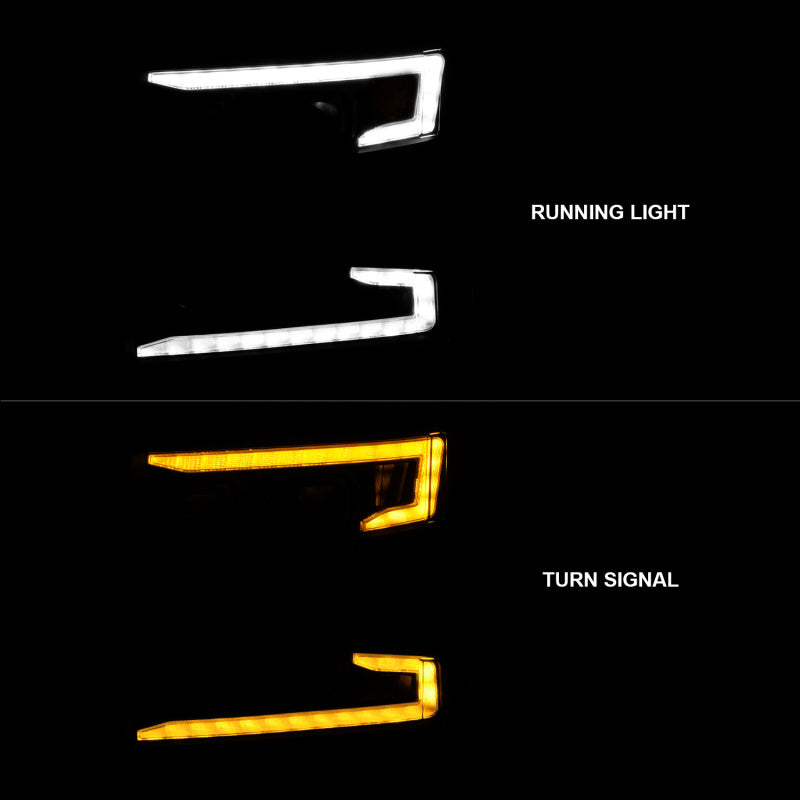 ANZO 19-22 Chevrolet Silverado 1500 LED Proj HL w/Lgt Bar SwBk Seq. Blk w/In. Light - Driver Side ON ANZO Headlights  AXOPROS
