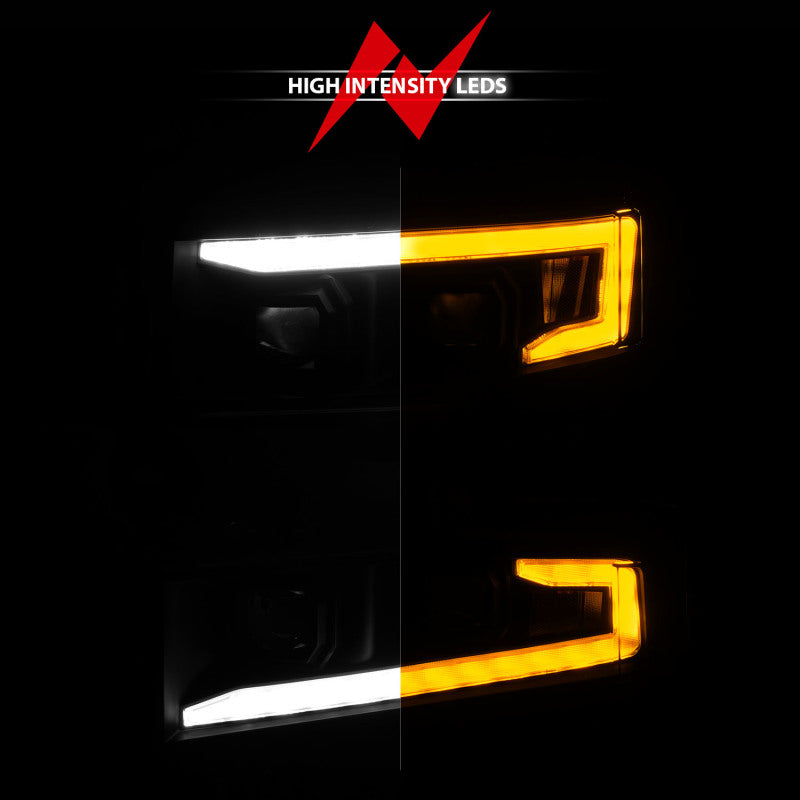 ANZO 19-22 Chevrolet Silverado 1500 LED Proj HL w/Lgt Bar SwBk Seq. Blk w/In. Light - Driver Side ON ANZO Headlights  AXOPROS