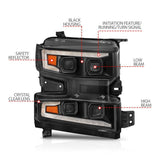 ANZO 19-22 Chevrolet Silverado 1500 LED Proj HL w/Lgt Bar SwBk Seq. Blk w/In. Light - Passenger Side ANZO Headlights  AXOPROS