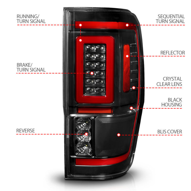 ANZO 19-22 Ford Ranger Full LED Taillights w/ Lightbar Sequential Signal Black Housing/Clear Lens ANZO Tail Lights  AXOPROS